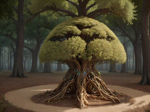Enchanted Tree in Misty Forest