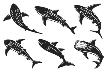 Minimal whale shark outline icon set in black and yellow