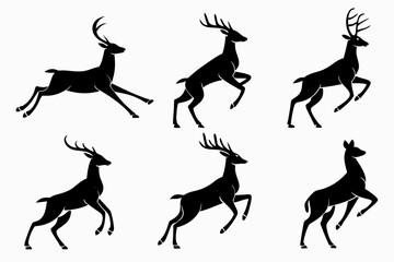 Set of minimalist deer outline icons for design projects