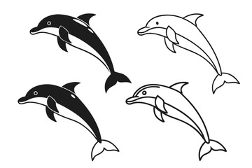 Minimal outline dolphin icon set with vibrant color accents