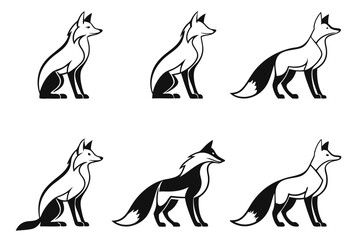 Minimalist fox outline icon set with yellow and black accents