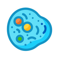 Colorful Amoeba Illustration with Distinct Organelles on Black Background for Scientific Visuals