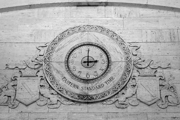New York City, NY, USA. Beautiful wall clock carved onto a wall in Grand Central Terminal.