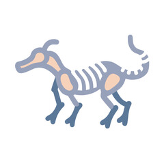 Dog Skeleton Illustration in Blue and Peach Tones on Black Background