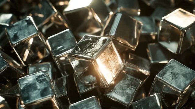 Video A pile of silver cubes stacked on top of each other, great for abstract or modern design concepts
