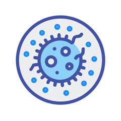 Stylized illustration of a blue pathogen within a petri dish environment