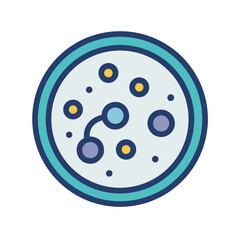 Scientific laboratory petri dish containing abstract cell colonies over a black background