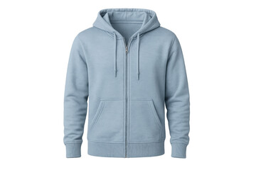 Fototapeta premium Light blue zip-up hoodie with a hood and long sleeves, showing comfortable casual apparel for fashion, mockups, and everyday wear