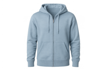 Light blue zip-up hoodie with a hood and long sleeves, showing comfortable casual apparel for fashion, mockups, and everyday wear