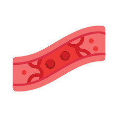 Flat illustration depicting blood vessel with cells on black background, medical concept