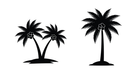Silhouetted palm trees against a stark white background tropical imagery