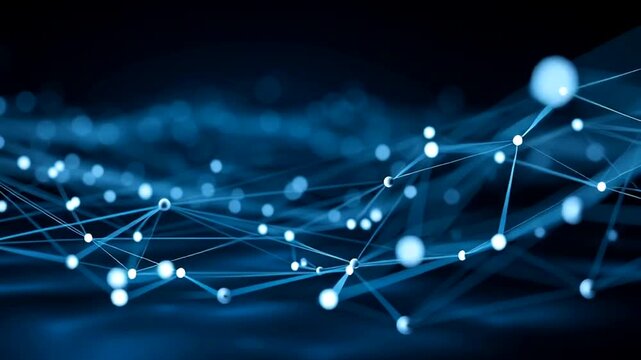Abstract digital network connections with glowing dots and lines in blue.