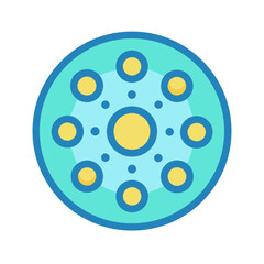Circular diagram of connected nodes illustrating network connections and data flow