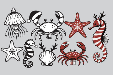 Winter Holiday Ocean Life Vector Illustration