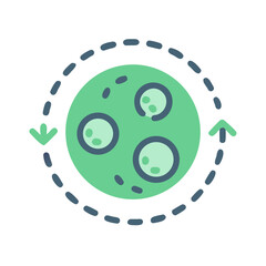Stylized green planet with dotted orbit line and rotation arrows in flat design