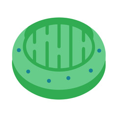 Abstract green circular object with blue dots on a black background