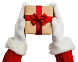 PNG Hands holding a christmas gift box gloves white santa.