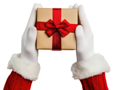 PNG Hands holding a christmas gift box gloves white santa.