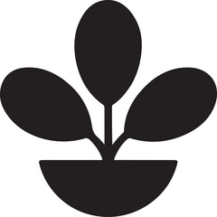 Simple Black Silhouette of a Potted Plant with Three Leaves vector illustration