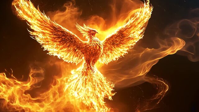 Phoenix bird flying in firestorm