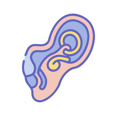 Vector graphic of a human ear anatomical cross section on black backdrop