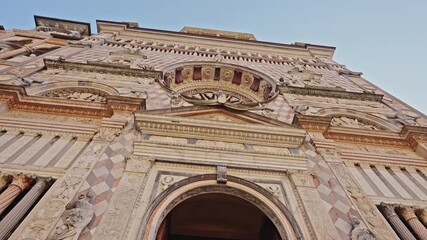 Low Angle Close-Up of Cappella Colleoni Façade in Bergamo, Italy.Filmed on 21 September 2025.