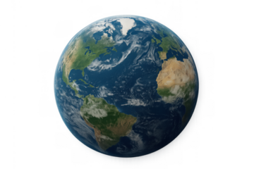 Earth globe showing north america, south america, and africa on a transparent background, global environment concept