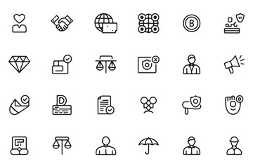 Ethical business practices and compliance vector icons, Corporate compliance and ethical standards line icons collection