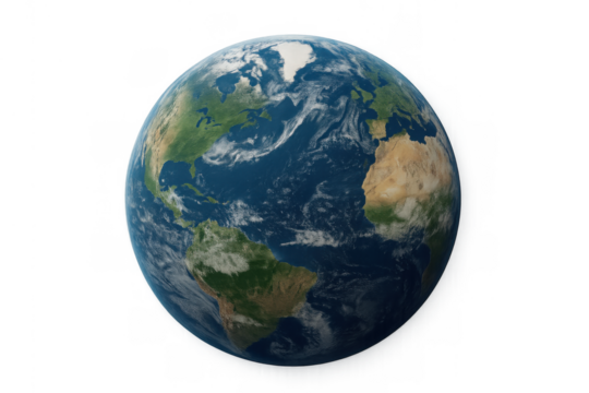 Earth globe showing north america, south america, and africa on a transparent background, global environment concept