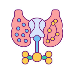 Colorful illustration of thyroid and pituitary gland anatomy with bold outlines