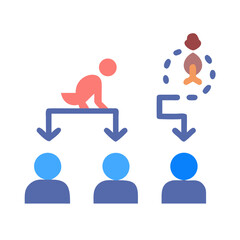 Organizational structure illustration depicting leadership transition and hierarchical levels in a corporation
