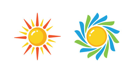 Colorful sunburst icons with radiating lines and bright yellow centers displayed