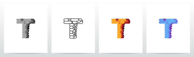 Stripes Rounded Edge Rectangle Lines Layer Stack Letter Initial Logo Design T