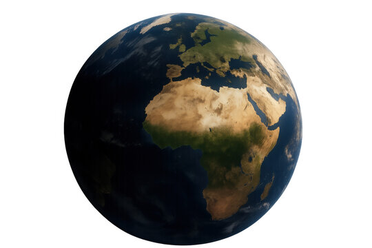 Planet earth rotating, showing europe, africa, and part of asia, symbolizing globalization and environmental concerns with transparent background