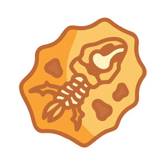 Cartoon fossil image of a scorpion imbedded in amber tone stone isolated