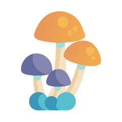 Illustration of colorful mushrooms on black background showcasing nature and whimsical designs