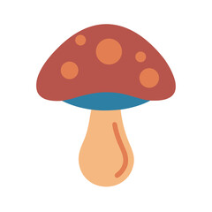 Cartoon mushroom with red cap and orange spots on a black background