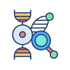 Colorful geometric representation of genetic research, DNA, and biotechnology on black backdrop.