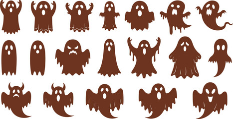 Fototapeta premium Spooky Halloween Ghost Icons Collection - A Variety of Cartoonish and Eerie Ghost Silhouettes for Festive Decorations and Designs