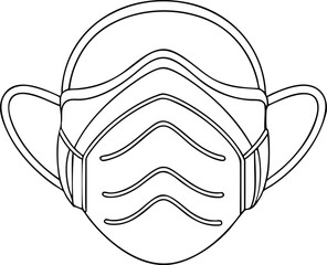 Protective respirator face mask line art illustration for health, safety, and medical protection design projects