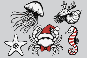 Winter Holiday Ocean Life Vector Illustration
