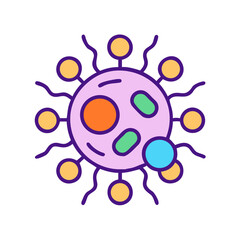 Colorful Virus Cell on Black Backdrop: Scientific Illustration with Vibrant Accents