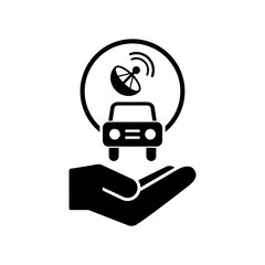 Car connected to satellite - Vector web icon