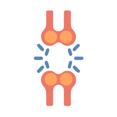 Joint Pain Flat Icon Illustration: Bone Structure with Inflammatory Markers on Black