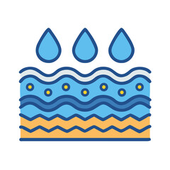 Hydrated skin layer illustration with water drops and multiple layers on black background