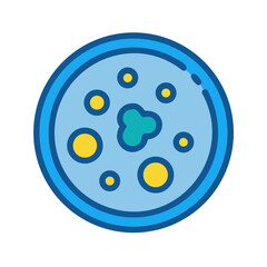 Iconic petri dish illustration showing cell colonies or bacterial cultures in laboratory