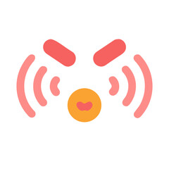 Angry face design on black background with pink eyebrows and signal waves