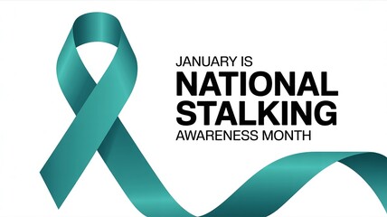 January is National Stalking Awareness Month Vector Graphic Design with Teal Ribbon Symbol for Victim Support and Public Safety Campaigns