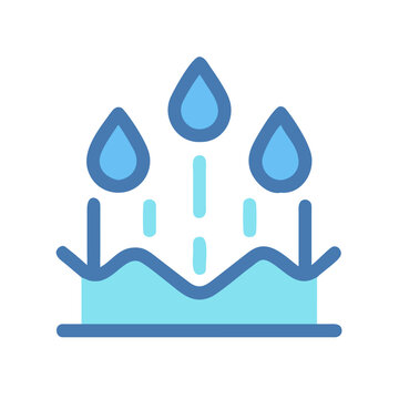 Water conservation concept showing three water drops and a waterbed on a black background