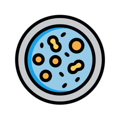 Illustration of cells or bacteria in a petri dish, isolated on black